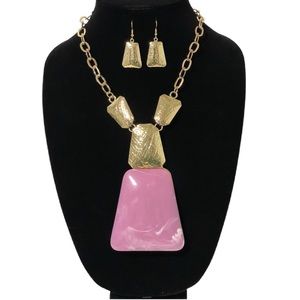 1062-Lucite Pendant Necklace Set -PINK
